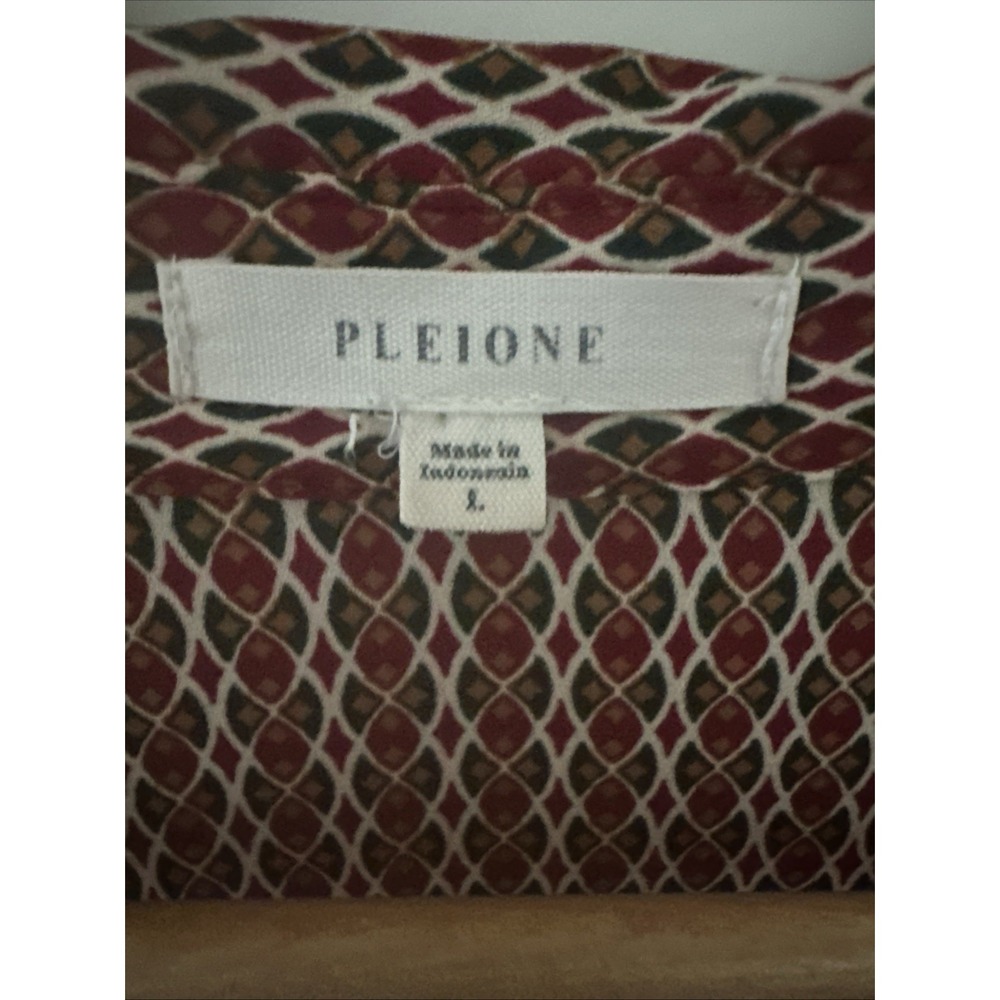 Anthropologie Pleione Tunic Blouse L Rust Green Geometric Print Collared Artsy - Picture 3 of 7